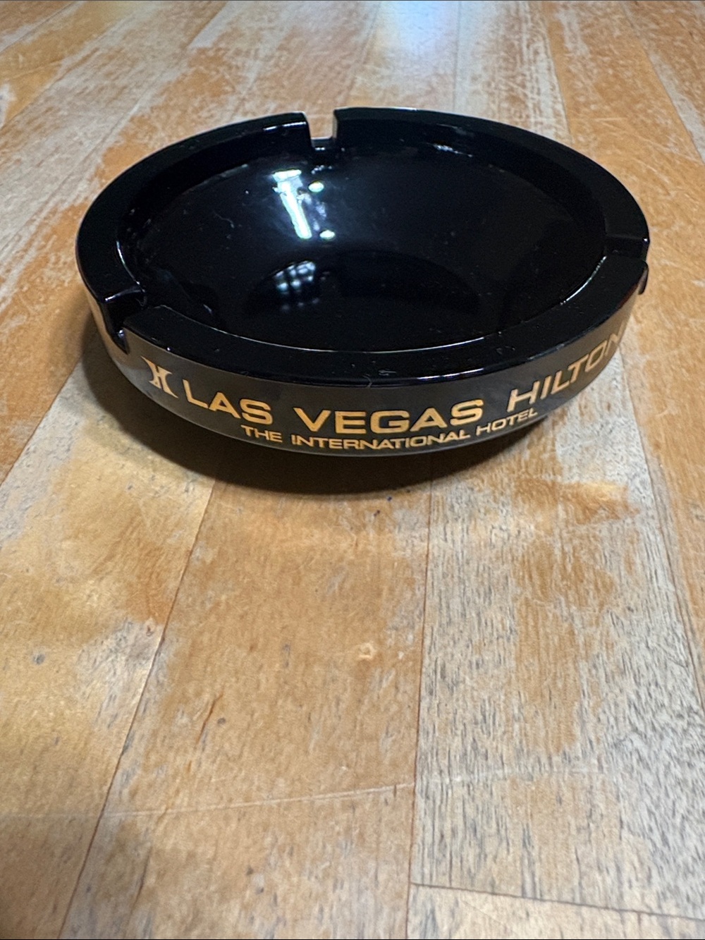 Vintage Las Vegas Hilton Black Glass Ashtray